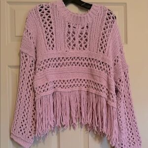 Free People Lavender Knit Sweater with Fringe